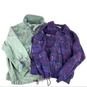 Vtg Columbia Canvas Jacket Coat W/ Zip Out Aztec Fleece Liner Mens Large Green